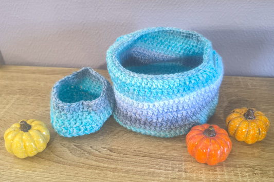 Panière bleu + cache pot bleu