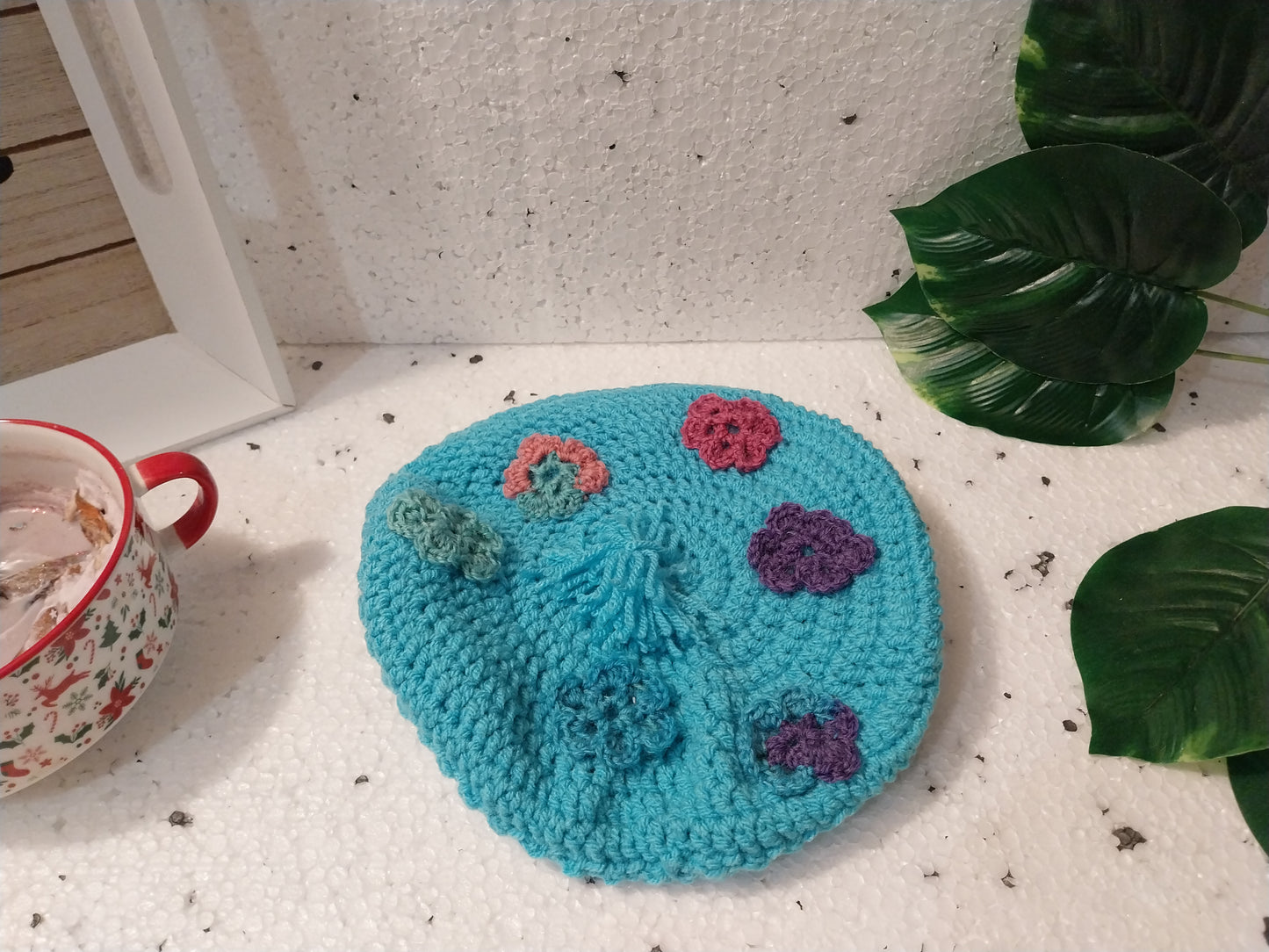 Béret fleur de fée - turquoise & magie florale