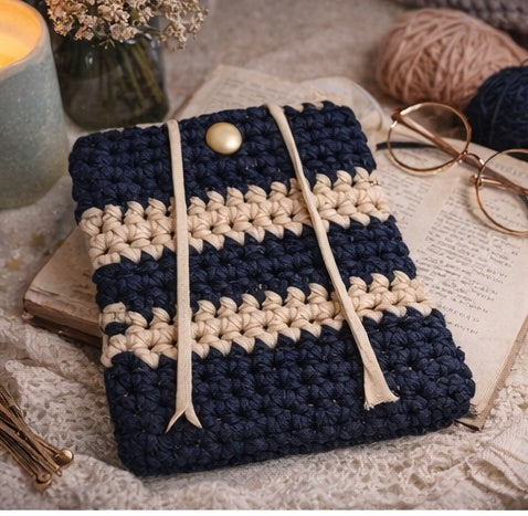 Housse de livre et liseuse océane au crochet - marée enchantée