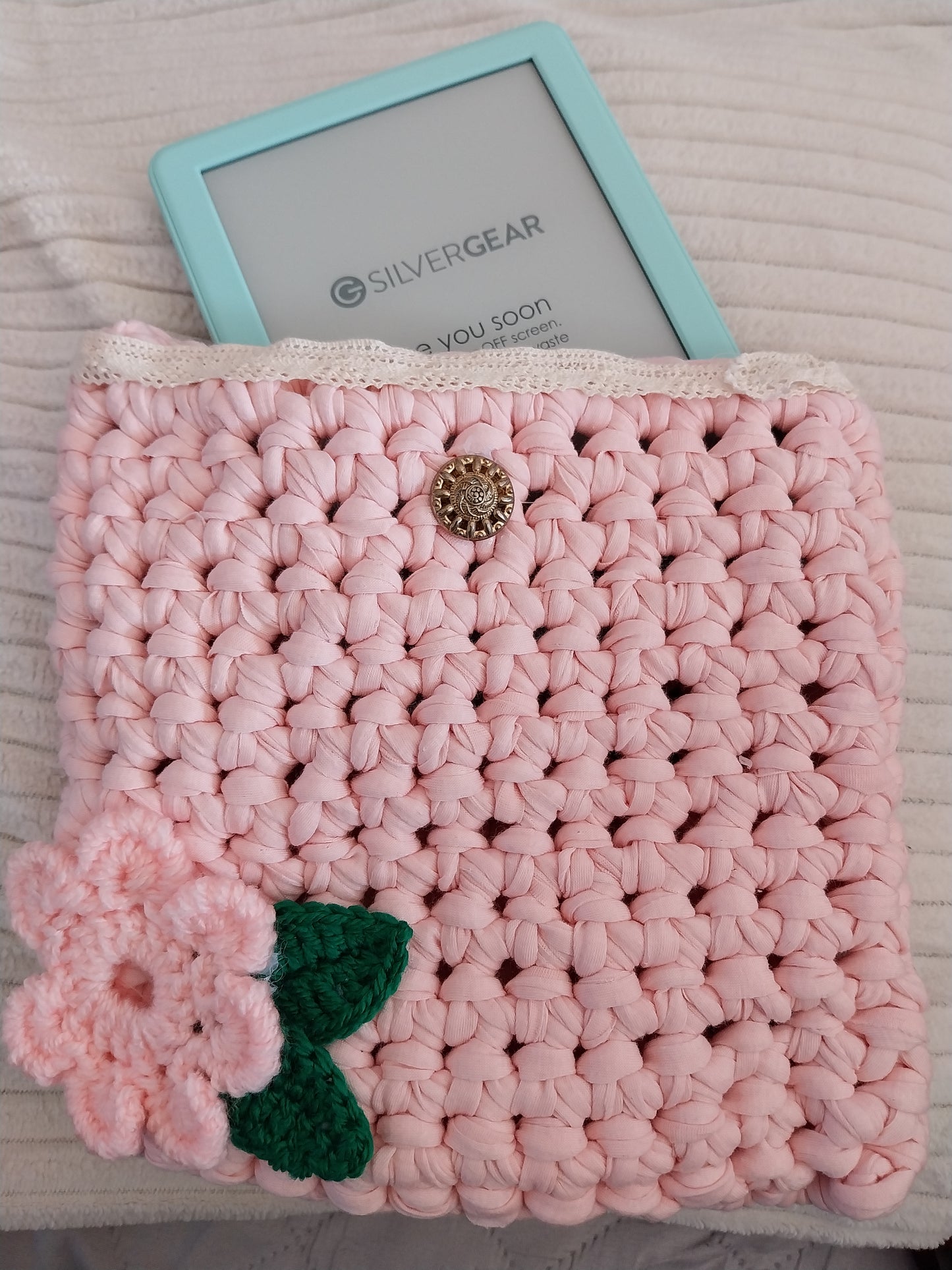 Housse de livre féerique "rosée des fées" - protection lecture crochet